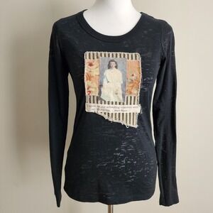 Sue Handman Shirt Women Small Mark Twain‎ Quote Education Patch Applique Art Top